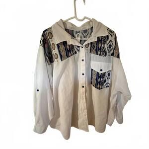 Vintage womens Aztec Western cowgirl design button up lightweight roll tab 2xl